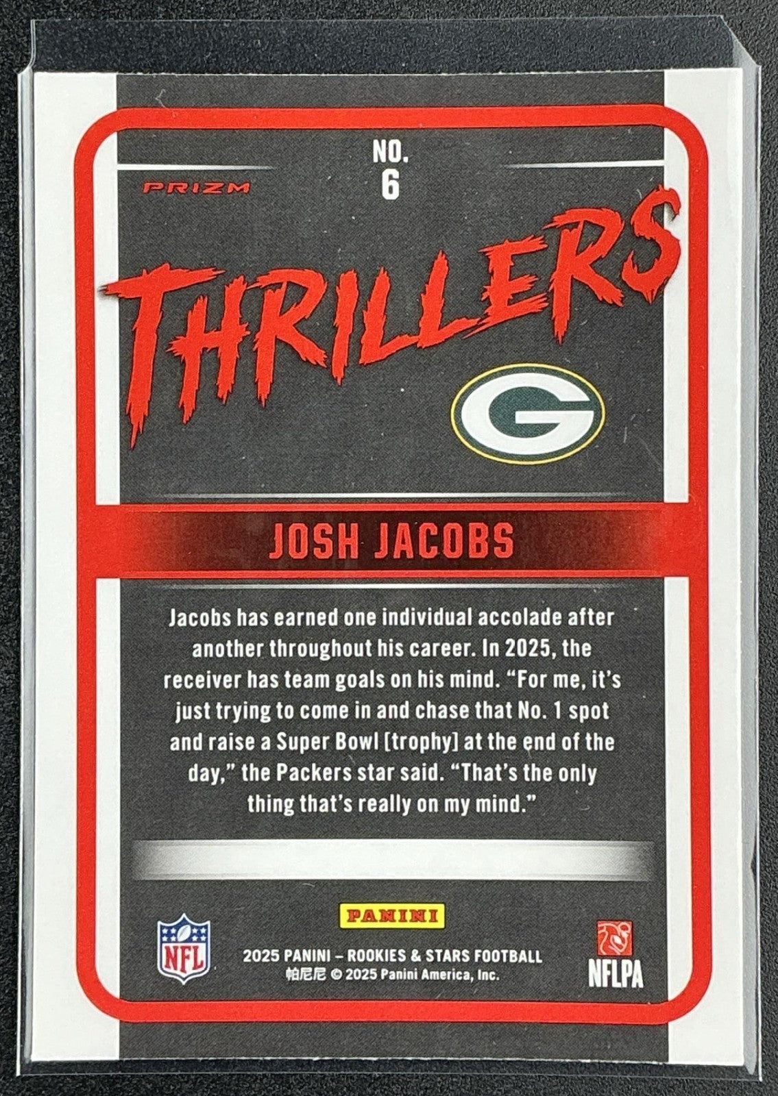 JOSH JACOBS 2025 PANINI ROOKIES & STARS #6 THRILLERS SILVER PACKERS