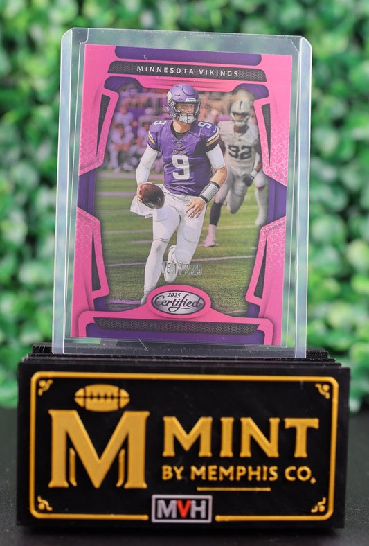 JJ MCCARTHY 2025 PANINI CERTIFIED MIRROR PINK /225 MINNESOTA VIKINGS