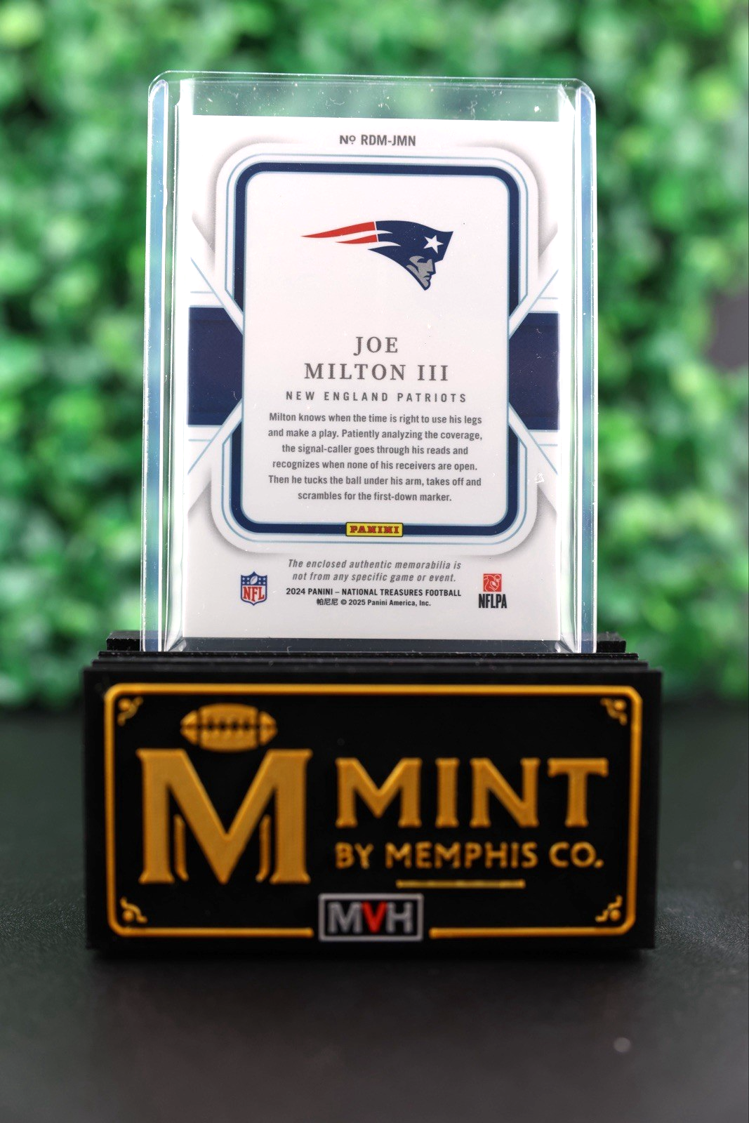 JOE MILTON 2024 NATIONAL TREASURES #RDM-JMN RC DUAL PATCH /49 ROOKIE RC PATRIOTS