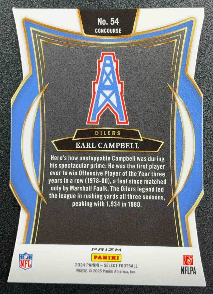 EARL CAMPBELL 2024 PANINI SELECT #54 CONCOURSE SILVER PRIZM DIE-CUT