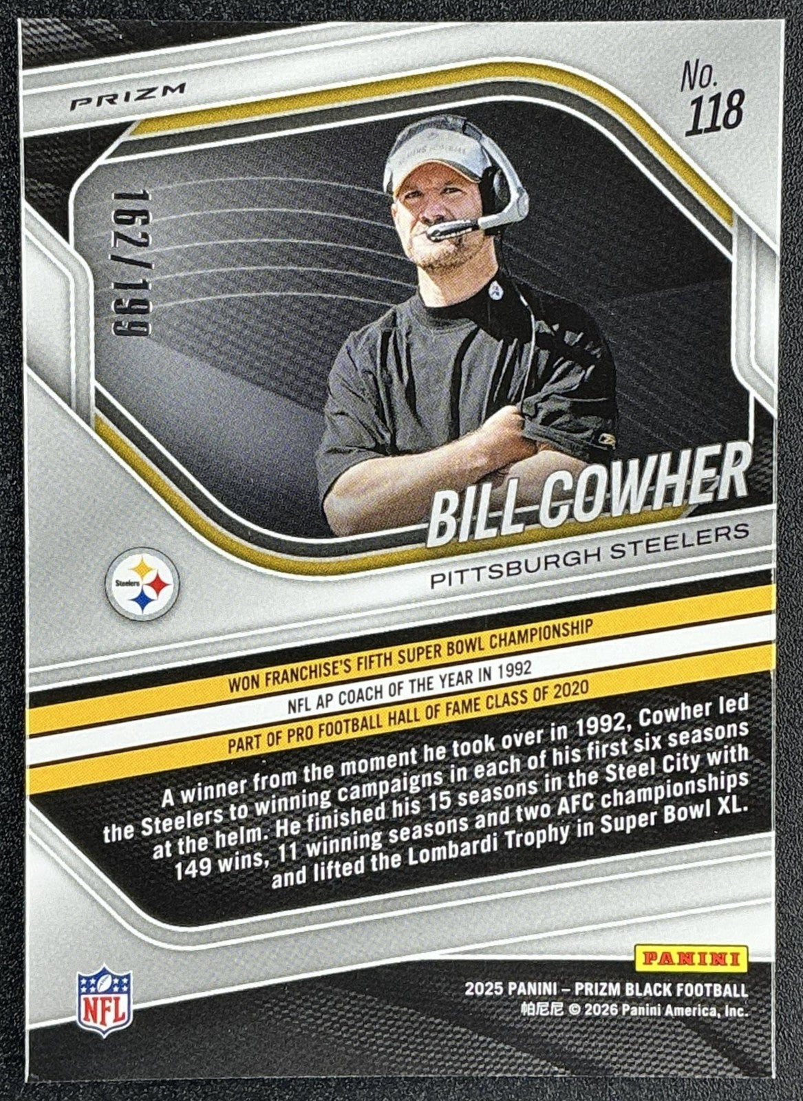 BILL COWHER 2025 PANINI PRIZM BLACK #118 BLUE 162/199 STEELERS