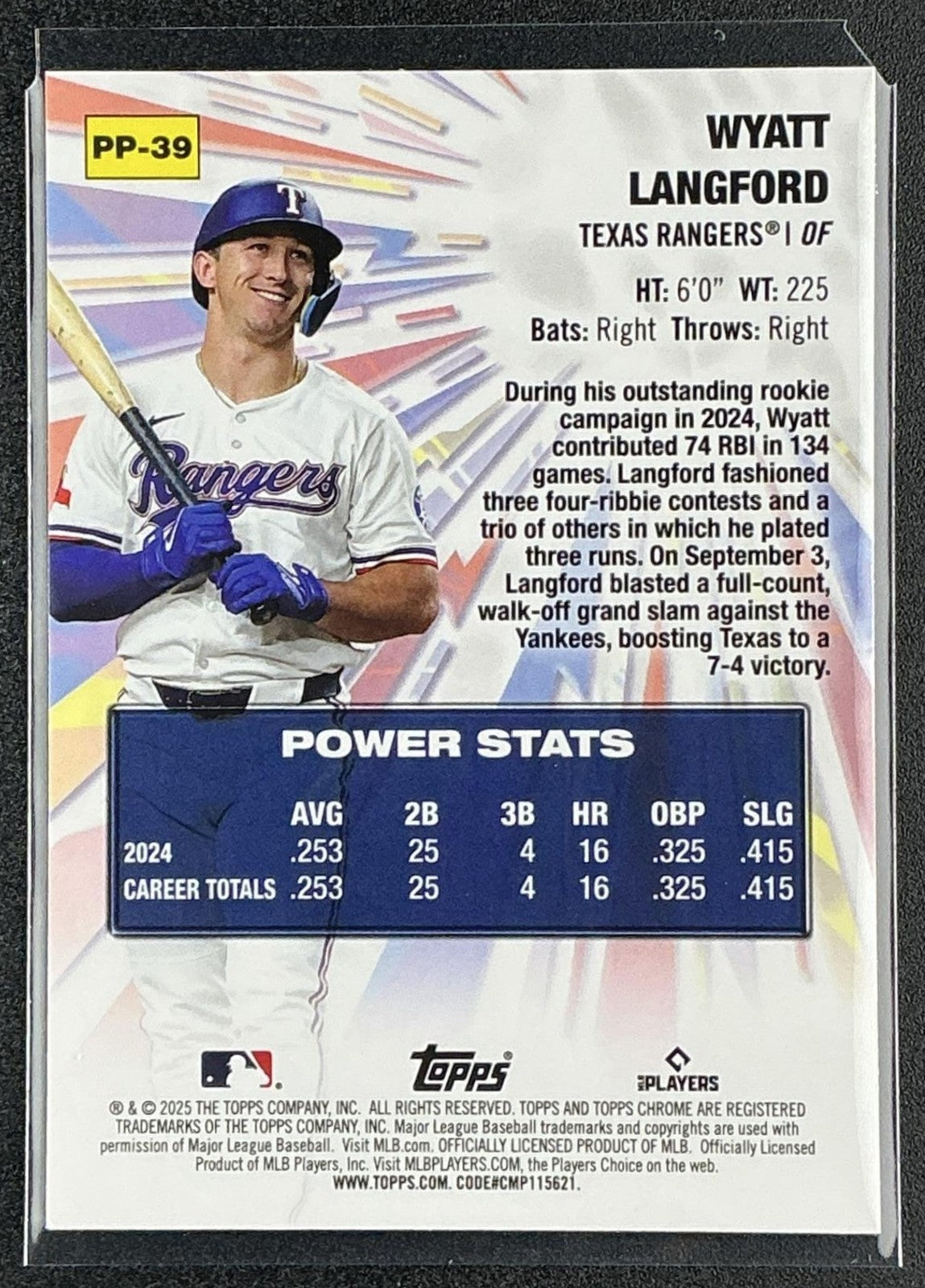 WYATT LANGFORD 2025 TOPPS CHROME UPDATE #PP-39 POWER PLAYERS RANGERS