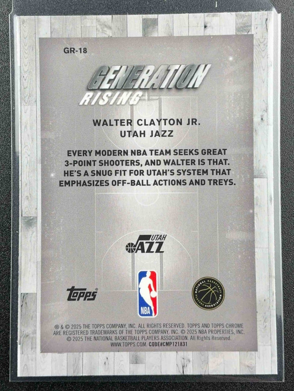 WALTER CLAYTON JR. 2025-26 TOPPS CHROME #GR-18 GENERATION RISING RC JAZZ
