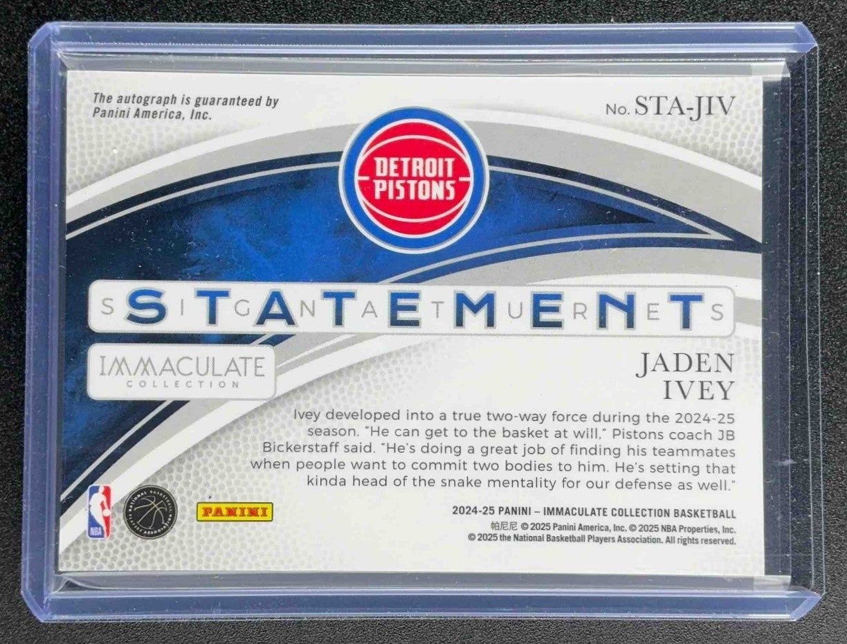 2024 Panini Immaculate Collection Jaden Ivey Statement Signatures Gold /5 Auto