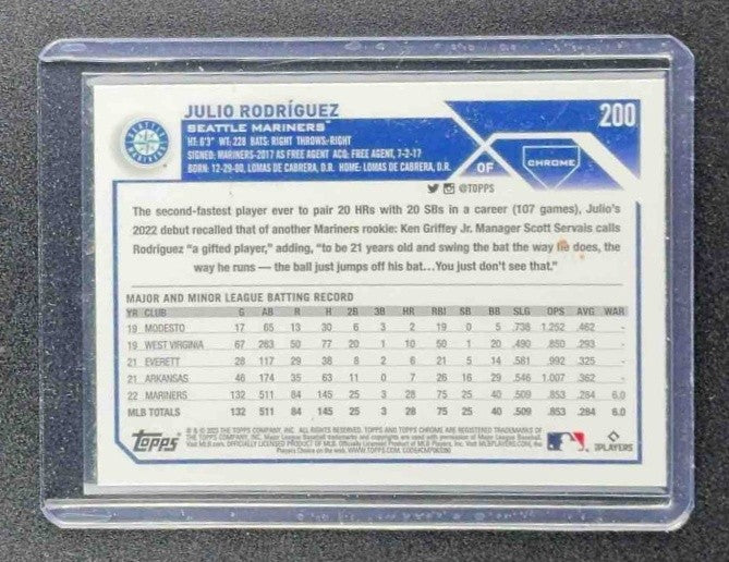 JULIO RODRIGUEZ 2023 TOPPS CHROME #200 LOGO REFRACTOR ALL-STAR ROOKIE-MARINERS