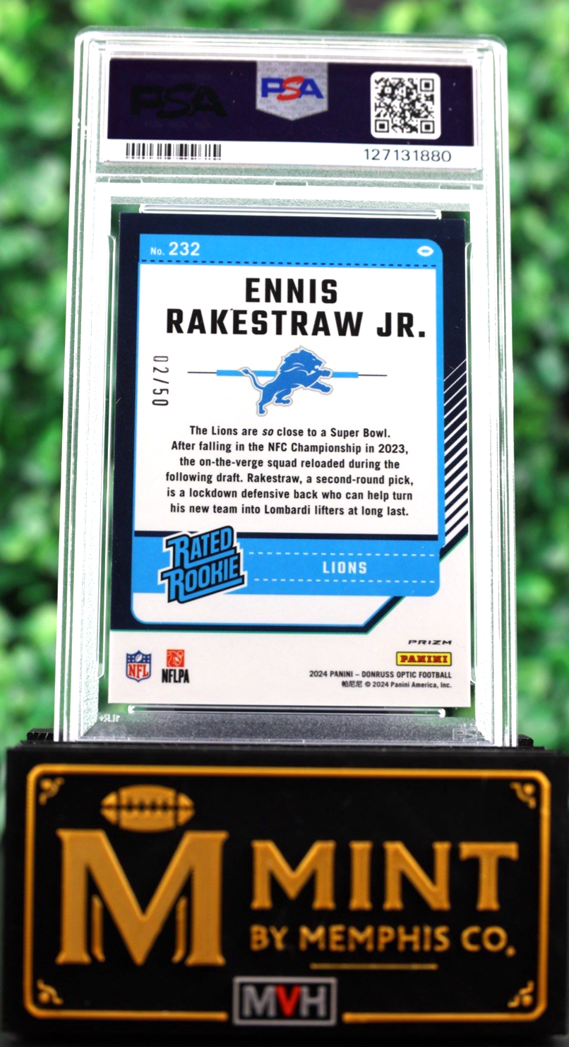 Ennis Rakestraw Jr. 2024 Donruss Optic Lime Green RC /50 PSA 10 LIONS POP 2 SP