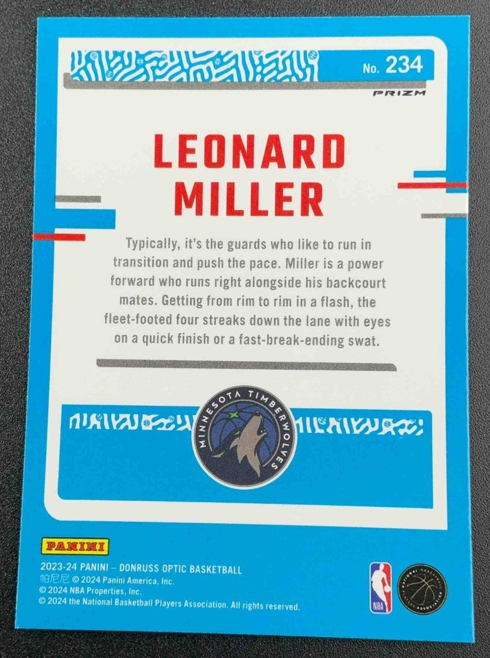 2023 Panini Donruss Optic Leonard Miller #234 Holo Prizm RC Rated Rookie