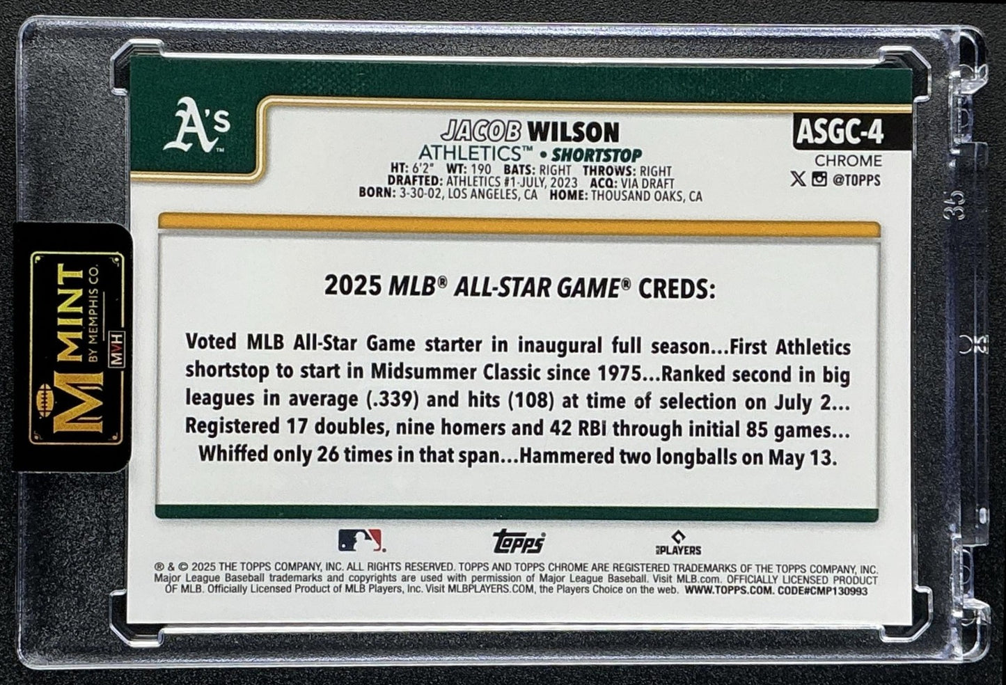 JACOB WILSON 2025 TOPPS CHROME ALL-STAR SSP GOLD REFRACTOR /50 RC