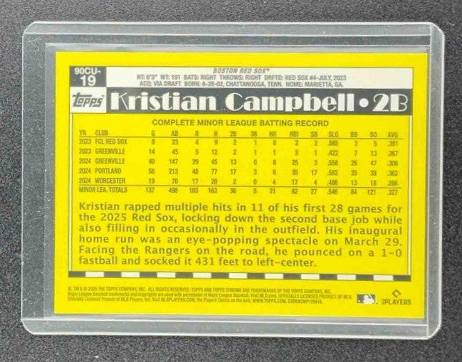 KRISTIAN CAMPBELL 2025 TOPPS CHROME UPDATE #90CU-19 1990 RC RED SOX