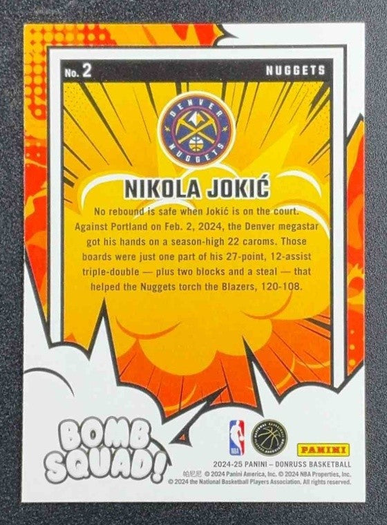 NIKOLA JOKIC 2024-25 PANINI DONRUSS #2 BOMB SQUAD NUGGETS