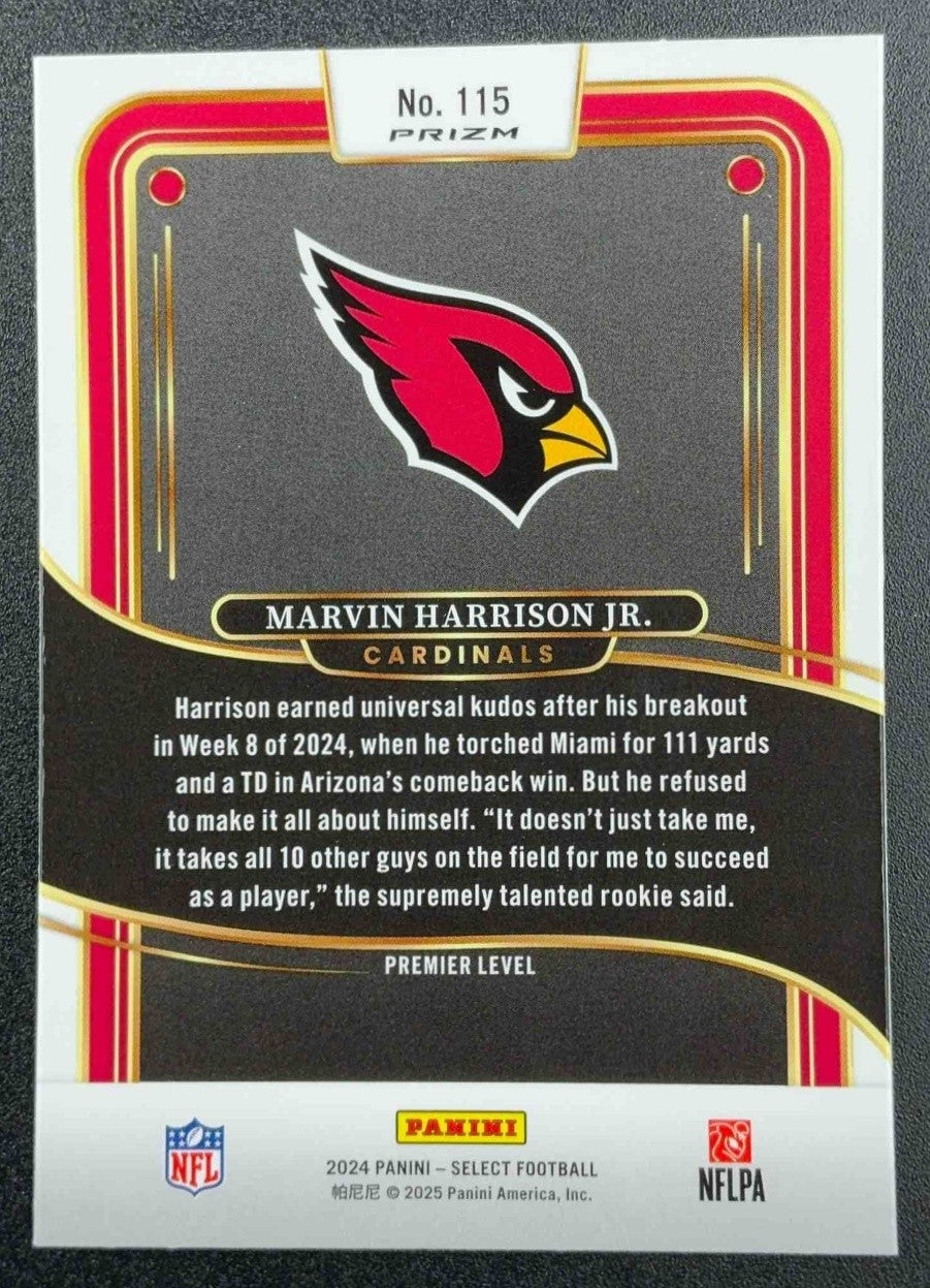 2024 Panini Select Marvin Harrison Jr. Premier Black and Orange Prizm Shock RC
