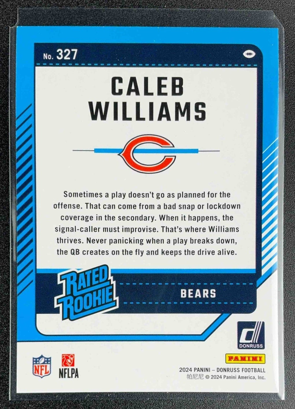 CALEB WILLIAMS 2024 PANINI DONRUSS #327 RC RATED ROOKIE BEARS