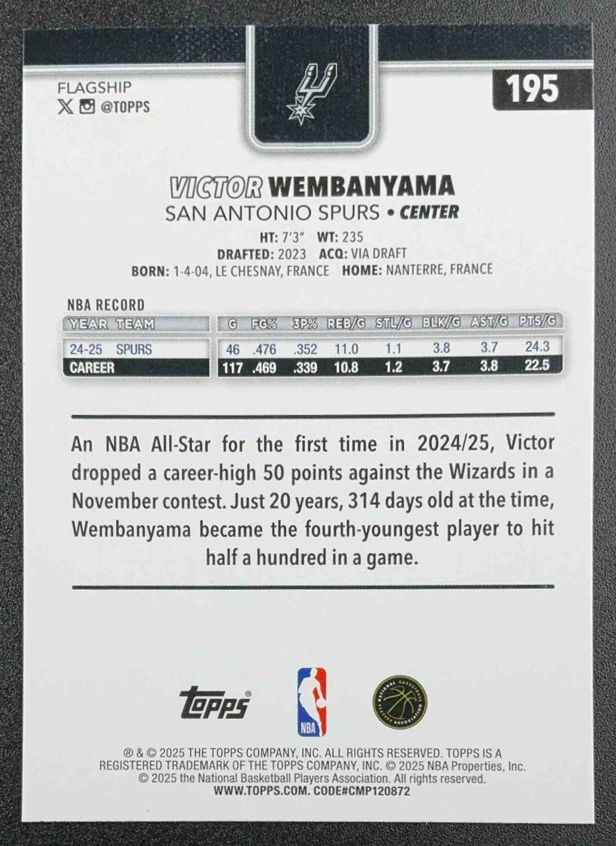 VICTOR WEMBANYAMA 2025-26 TOPPS #195 SPURS