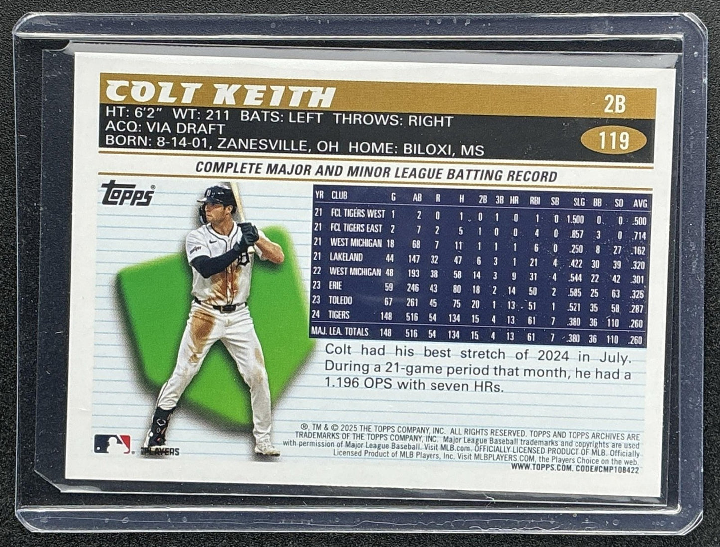 COLT KEITH 2025 TOPPS ARCHIVES #119 1996 DESIGN BLACK FOILBOARD TIGERS