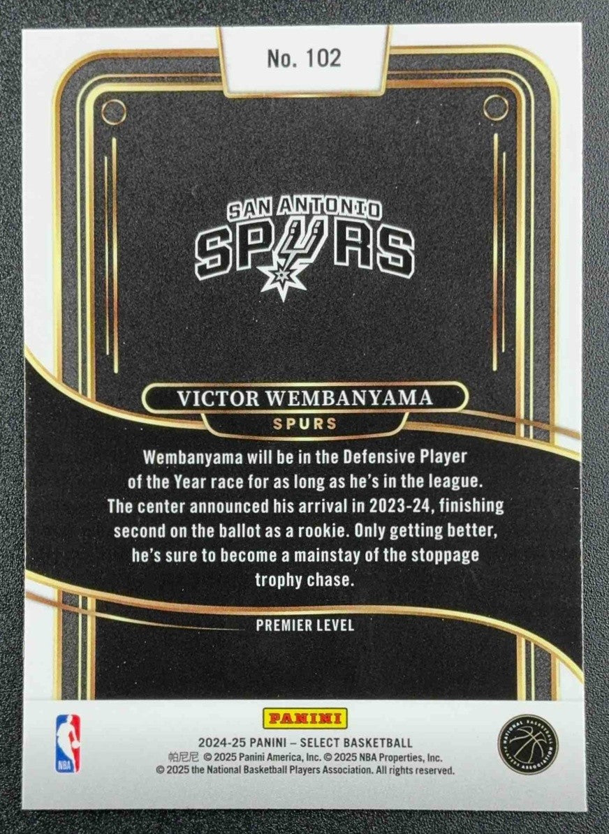 VICTOR WEMBANYAMA 2024-25 PANINI SELECT #102 PREMIER BLUE PRIZM SPURS