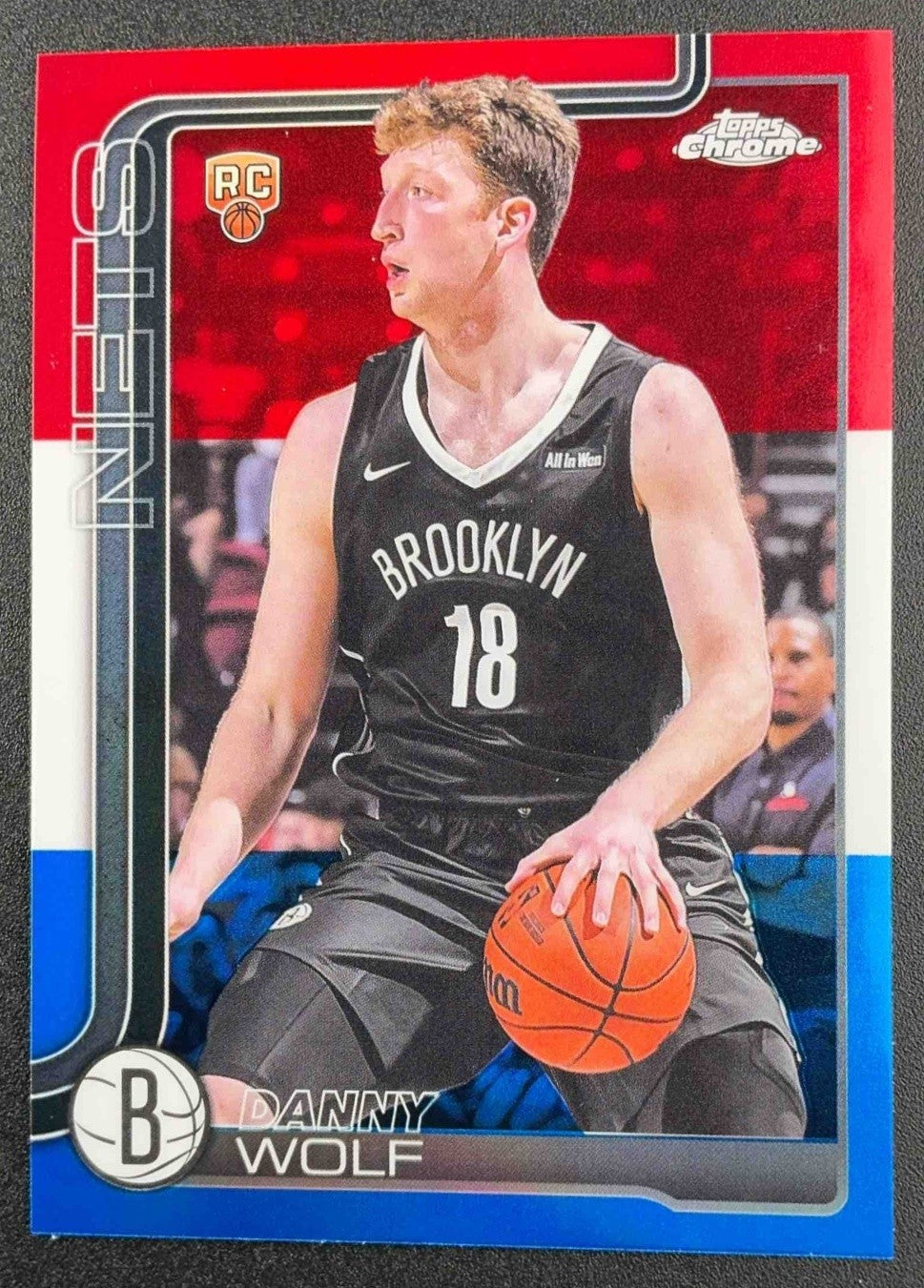 DANNY WOLF 2025-26 TOPPS CHROME #277 RED, WHITE & BLUE REFRACTOR RC NETS