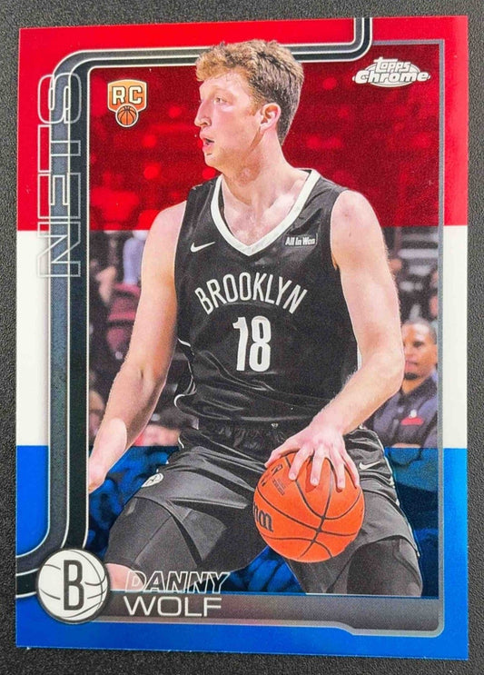 DANNY WOLF 2025-26 TOPPS CHROME #277 RED, WHITE & BLUE REFRACTOR RC NETS