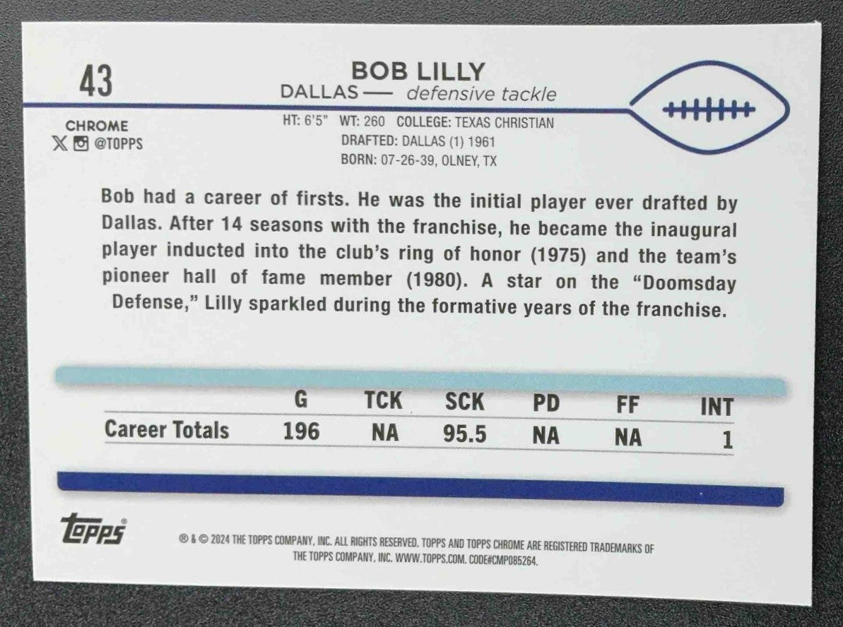 BOB LILLY 2024 TOPPS CHROME #43 X-FRACTOR COWBOYS