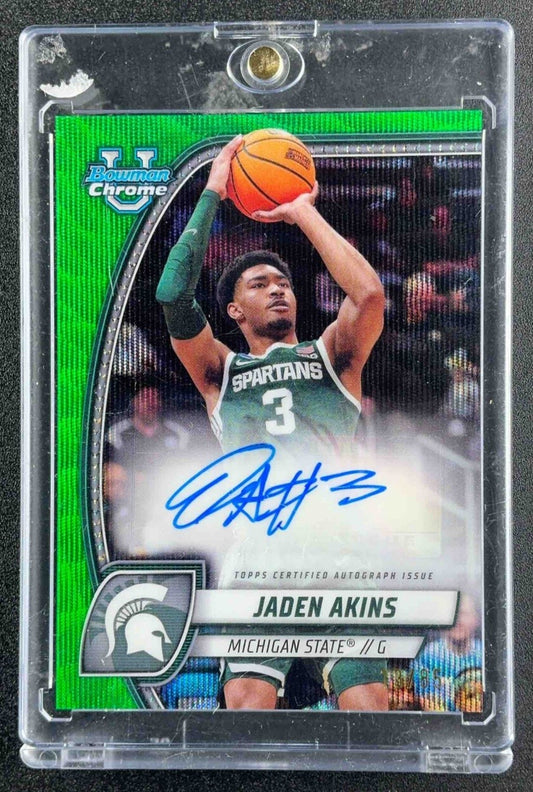 2024 Bowman University Chrome Jaden Akins Prospect Auto Green Wave Refractor /85