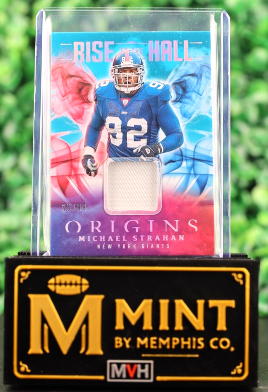 MICHAEL STRAHAN 2025 ORIGINS RISE TO THE HALL JERSEYS TURQUOISE /99 GIANTS HOF