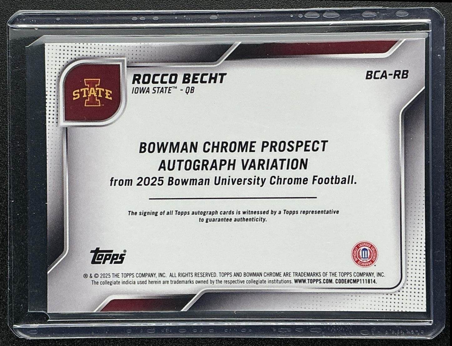 2025 Bowman Chrome University Sapphire Rocco Becht Prospect Auto Orange /25