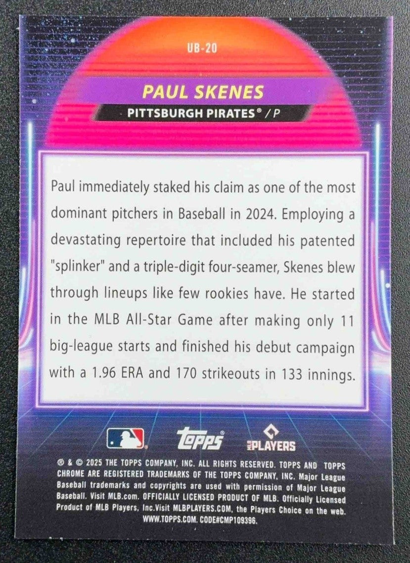 PAUL SKENES 2025 TOPPS COSMIC CHROME #UB-20 ULTRAVIOLET BEAM PIRATES