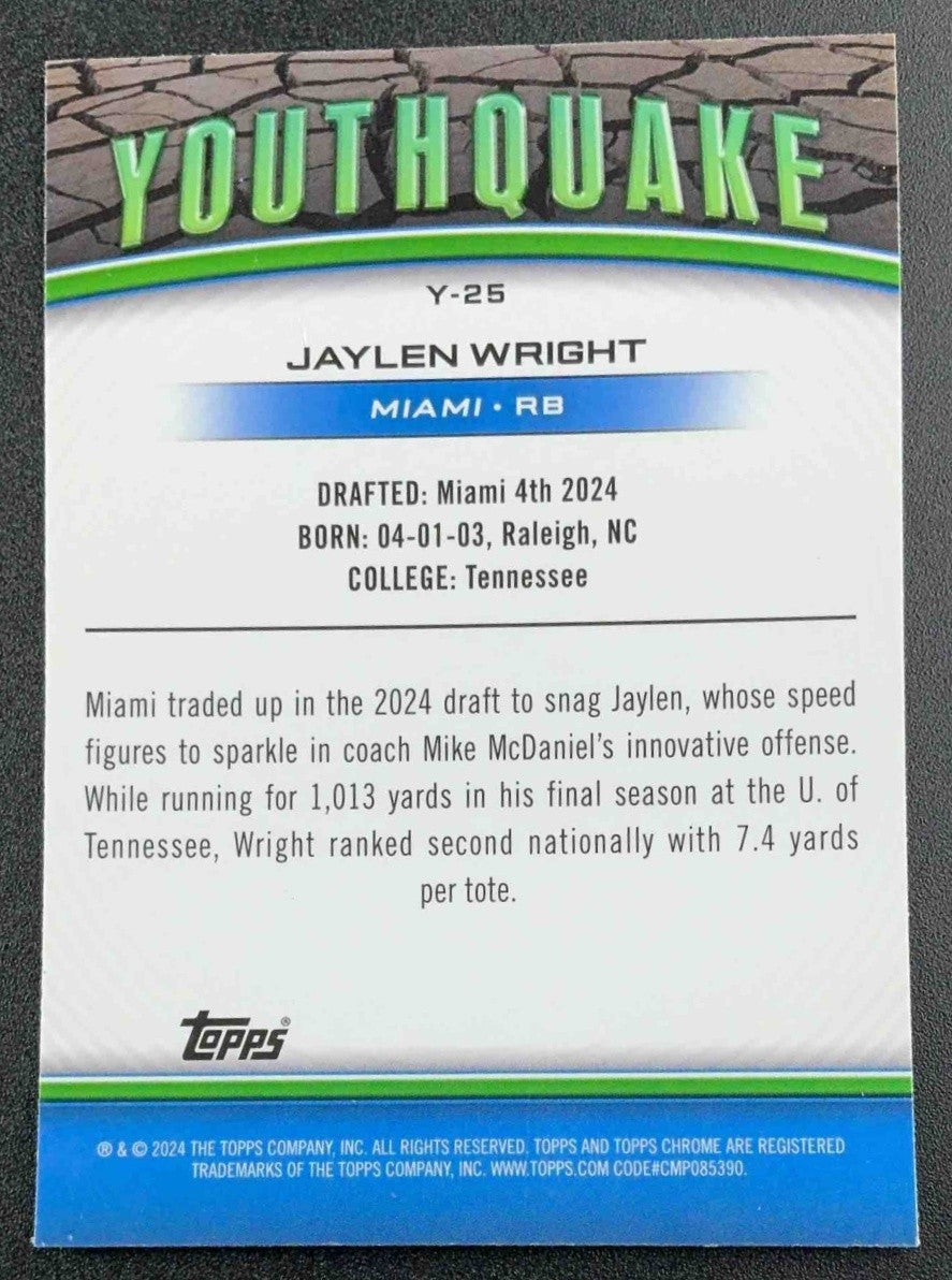 JAYLEN WRIGHT 2024 TOPPS CHROME #Y-25 YOUTHQUAKE X-FRACTOR RC DOLPHINS