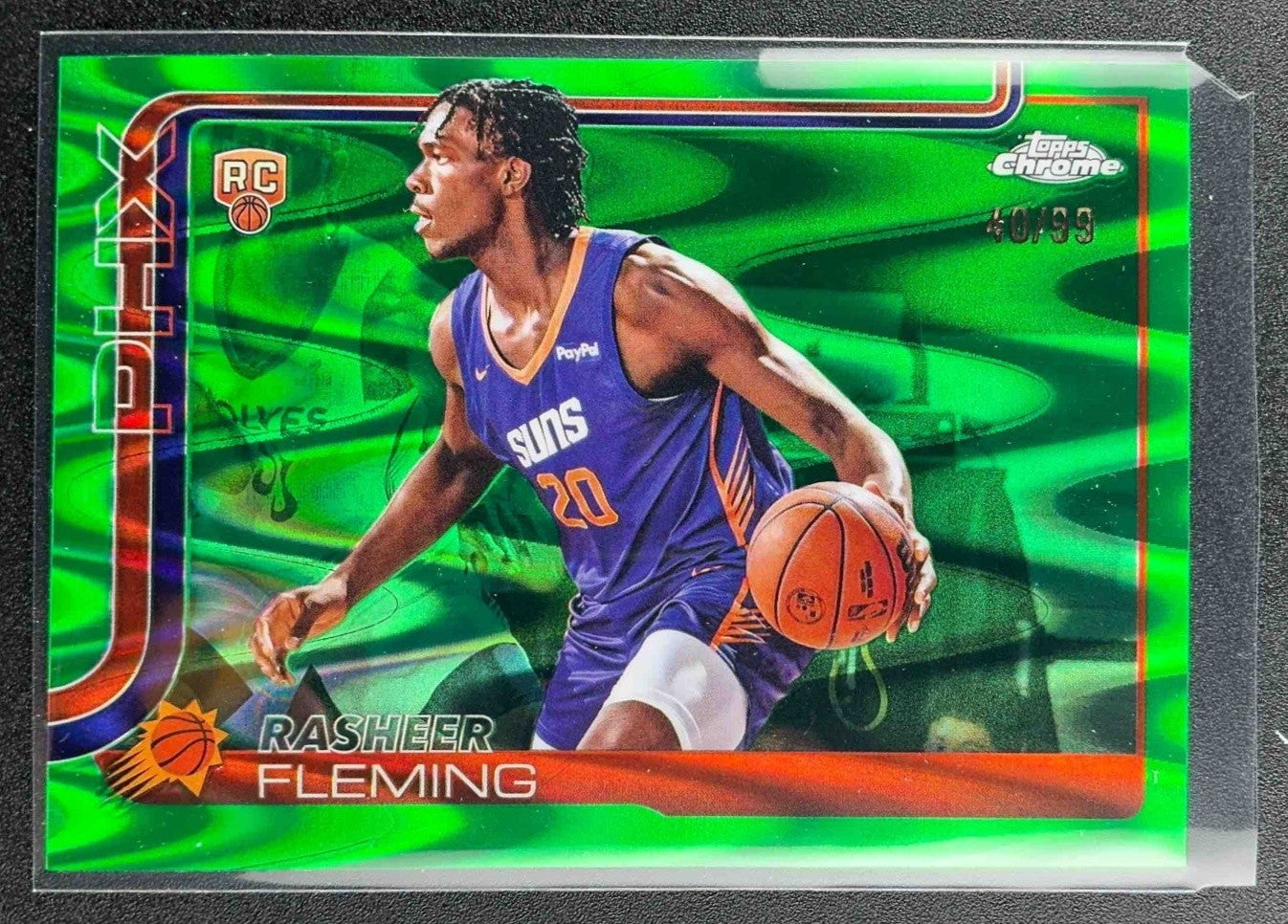 RASHEER FLEMING 2025-26 TOPPS CHROME #281 RAYWAVE GREEN REFRACTOR 40/99 RC SUNS