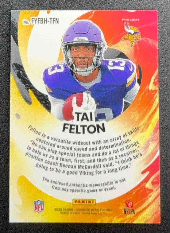 2025 PANINI DONRUSS OPTIC TAI FELTON FIRST YEAR FRESH BLUE HYPER PRIZM RC