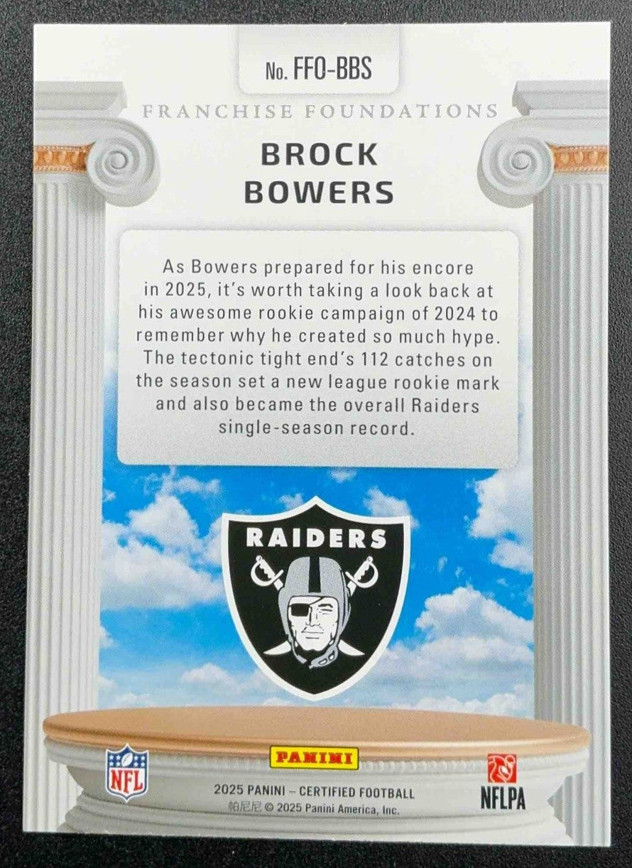 BROCK BOWERS 2025 PANINI CERTIFIED #FFO-BBS FRANCHISE FOUNDATIONS RAIDERS