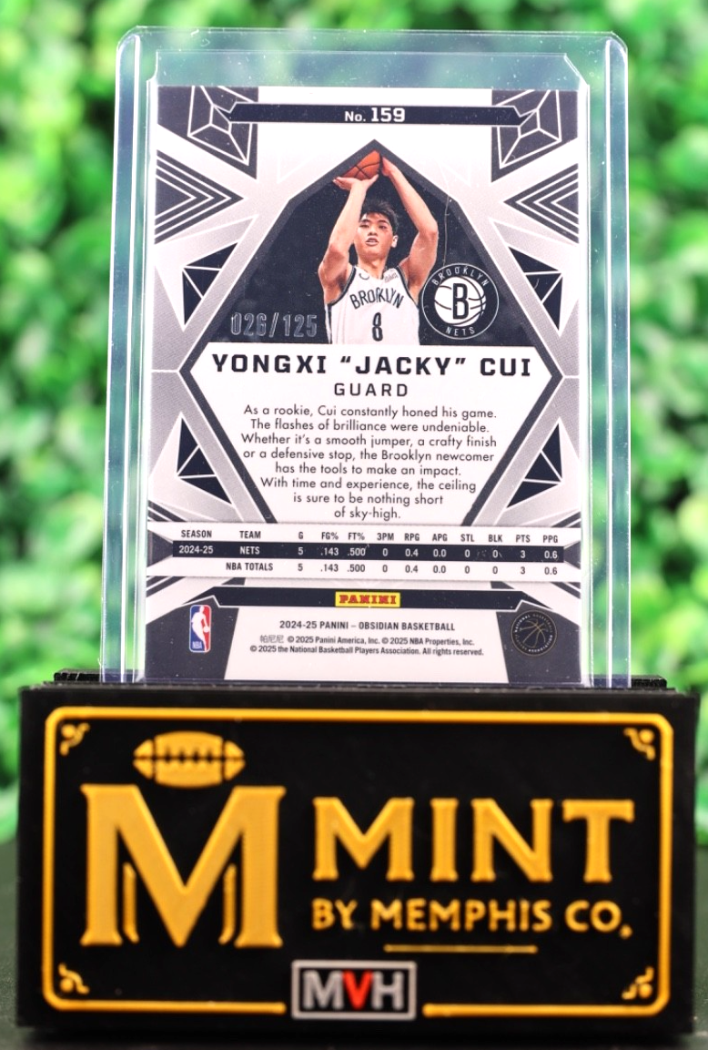 YONGXI JACKY CUI 2024-25 PANINI OBSIDIAN #159 RC ROOKIE ORANGE /125 NETS