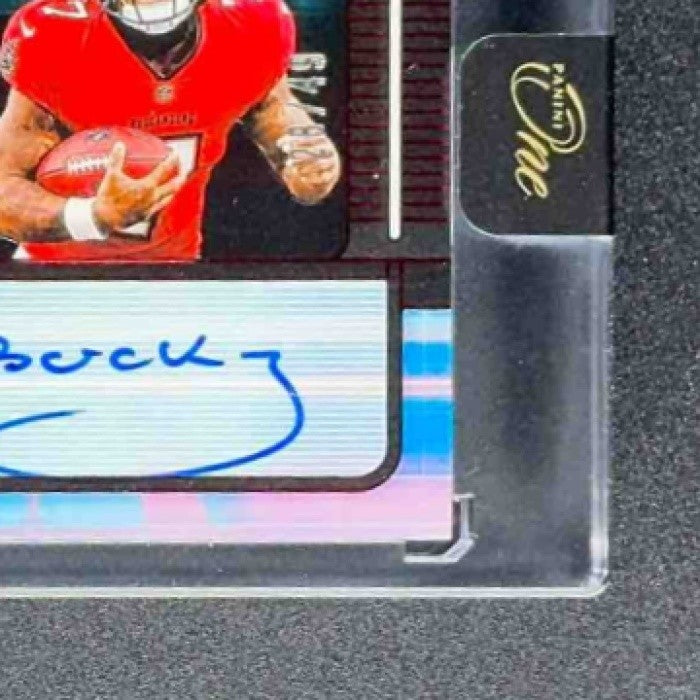 2024 Panini One Bucky Irving #89 Franchise Future Fabric Auto Red /49 MEM RC