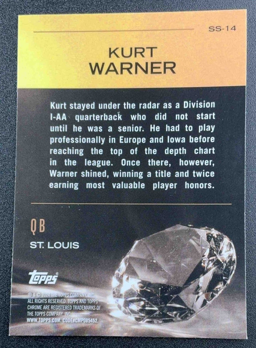 KURT WARNER 2024 TOPPS CHROME #SS-14 SUNDAY SWAG X-FRACTOR RAMS