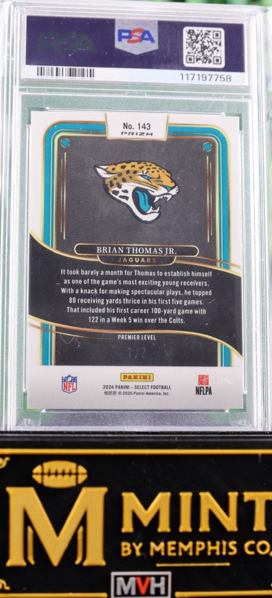 BRIAN THOMAS JR 2024 SELECT GREEN & BLACK SNAKESKIN RC JAGUARS #1/2 PSA 10 POP 1