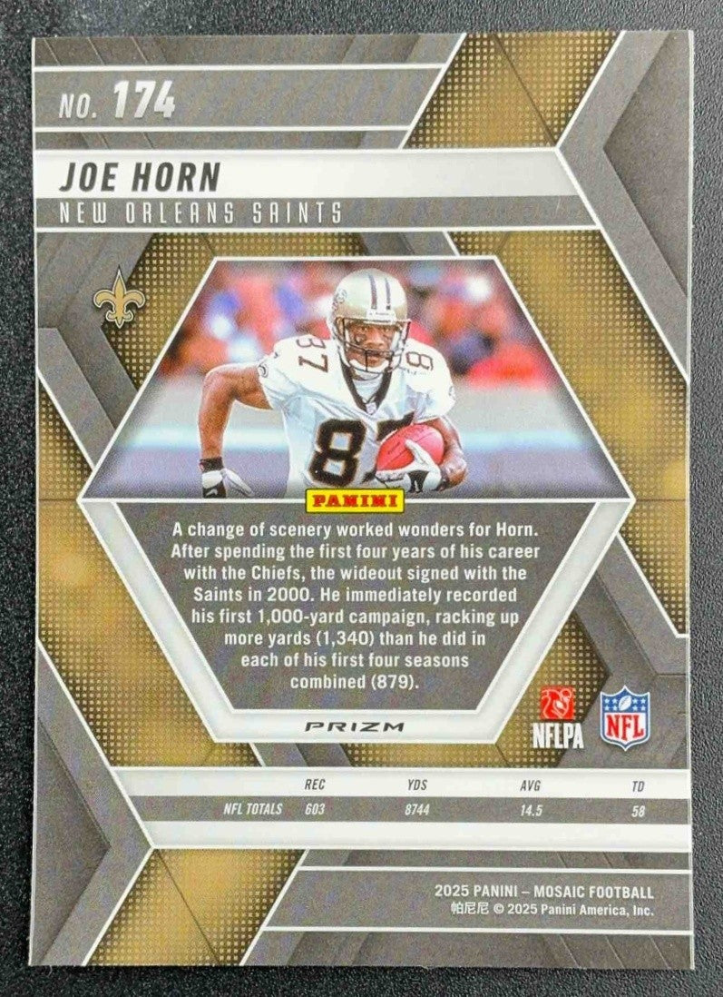 JOE HORN 2025 PANINI MOSAIC #174 NO HUDDLE SILVER PRIZM SAINTS