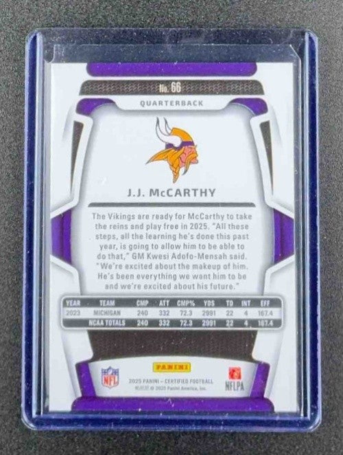 J.J. MCCARTHY 2025 PANINI CERTIFIED #66 MIRROR 382/399 VIKINGS