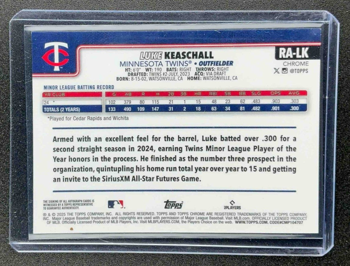 LUKE KEASCHALL 2025 TOPPS CHROME UPDATE #RA-LK AUTO RC TWINS