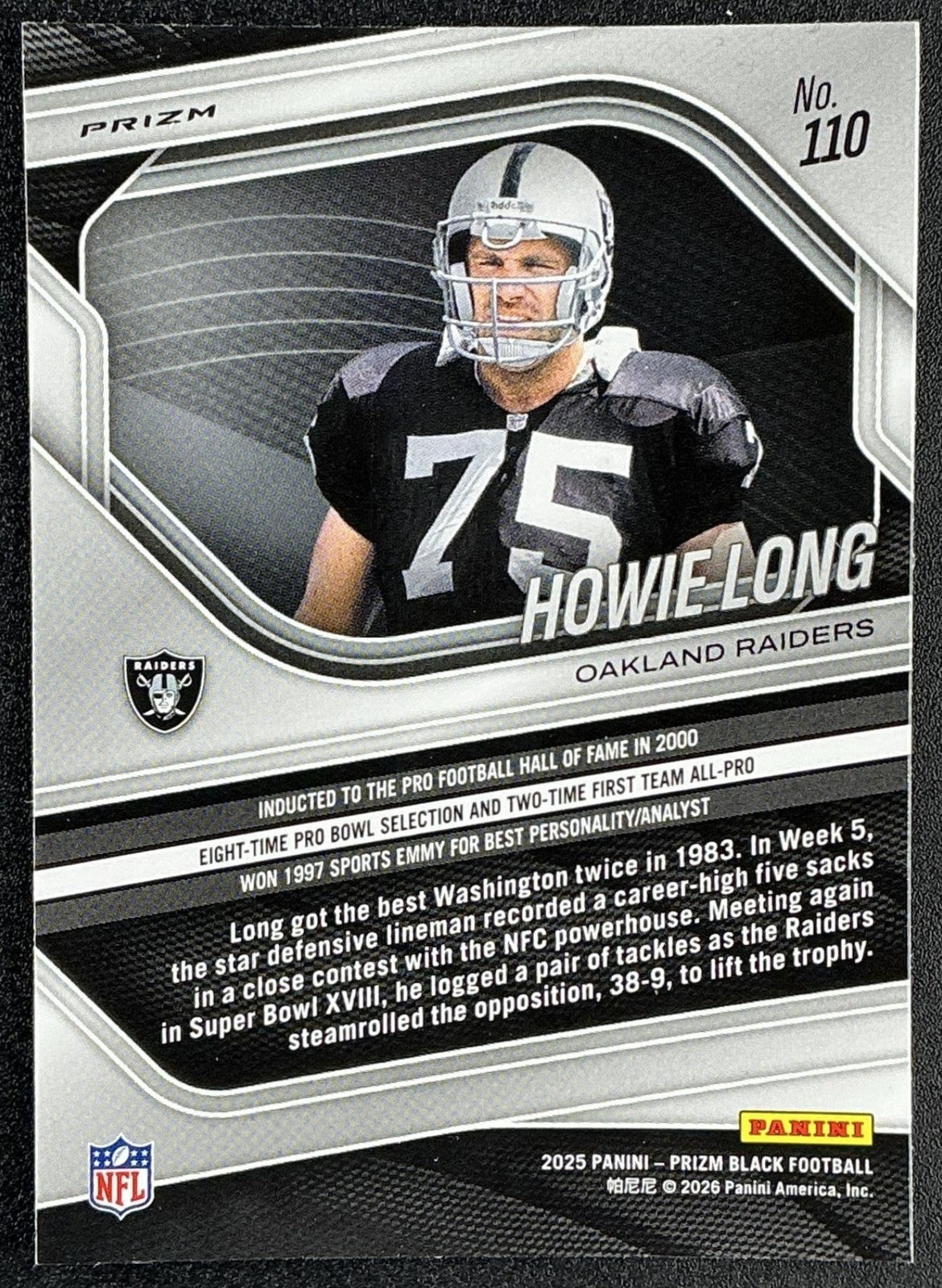 HOWIE LONG 2025 PANINI PRIZM BLACK #110 SILVER RAIDERS
