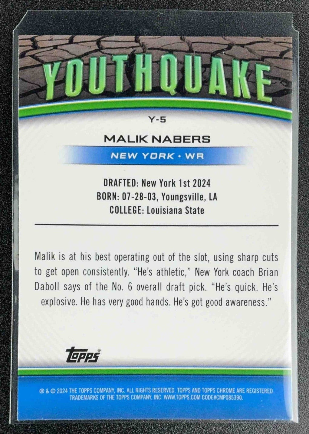 MALIK NABERS 2024 TOPPS CHROME #Y-5 YOUTHQUAKE REFRACTOR RC GIANTS