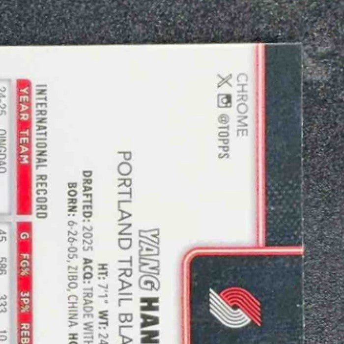 YANG HANSEN 2025-26 TOPPS CHROME #266 RAYWAVE REFRACTOR RC TRAIL BLAZERS