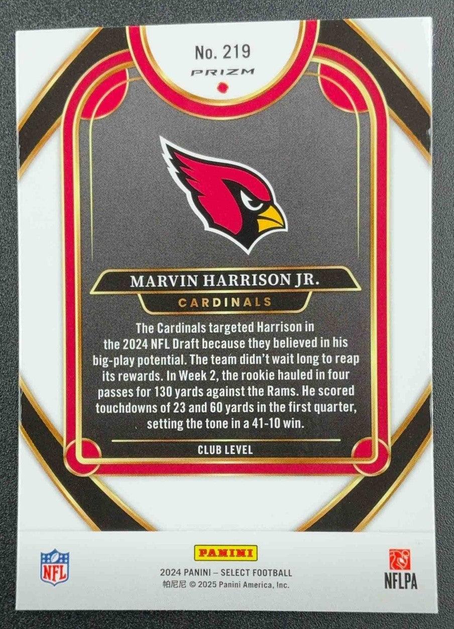 2024 Panini Select Marvin Harrison Jr. #219 Club Green and Red Prizm Shock RC