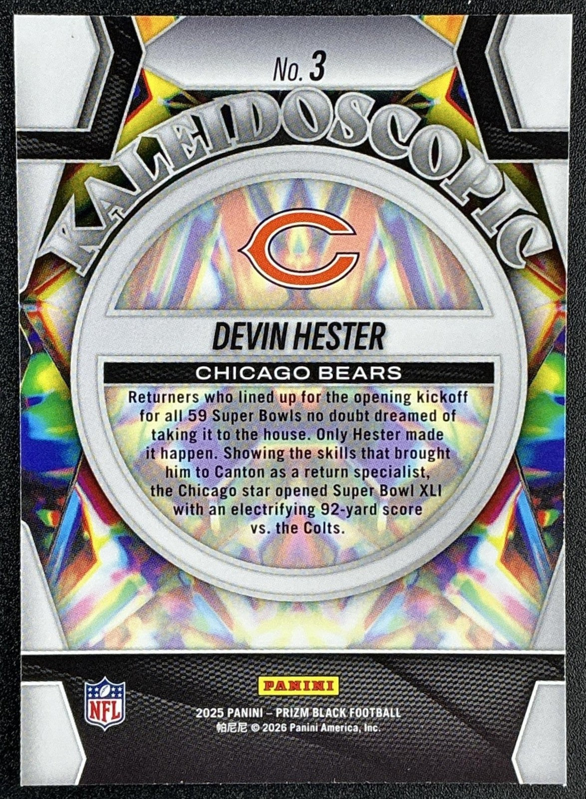 DEVIN HESTER 2025 PANINI PRIZM BLACK #3 KALEIDOSCOPIC BEARS