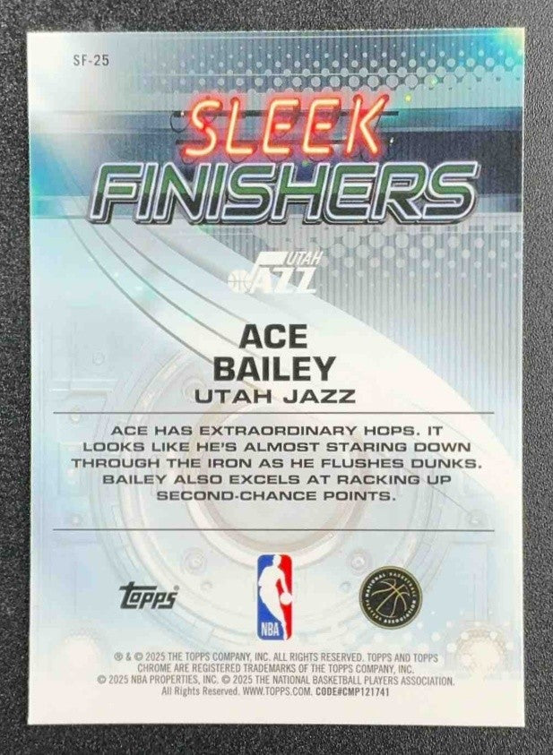 ACE BAILEY 2025-26 TOPPS CHROME #SF-25 SLEEK FINISHERS RC JAZZ