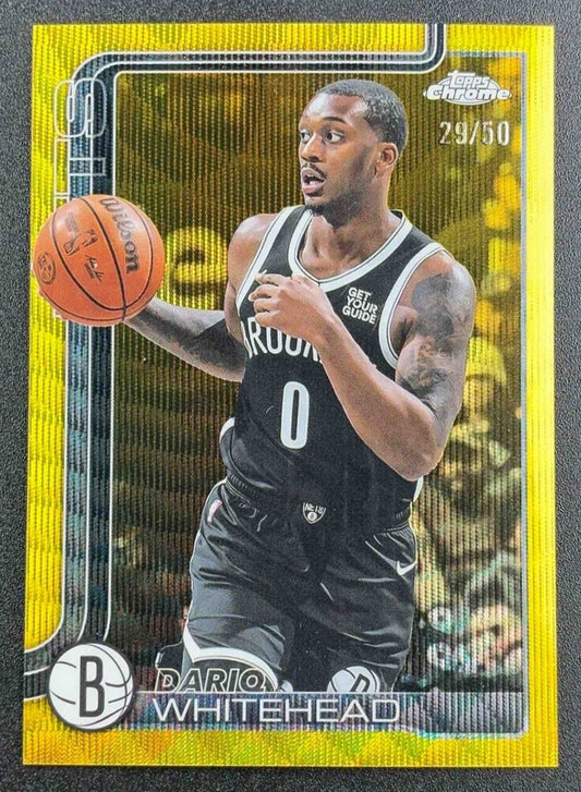 DARIQ WHITEHEAD 2025-26 TOPPS CHROME #91 GOLD WAVE REFRACTOR 29/50 NETS