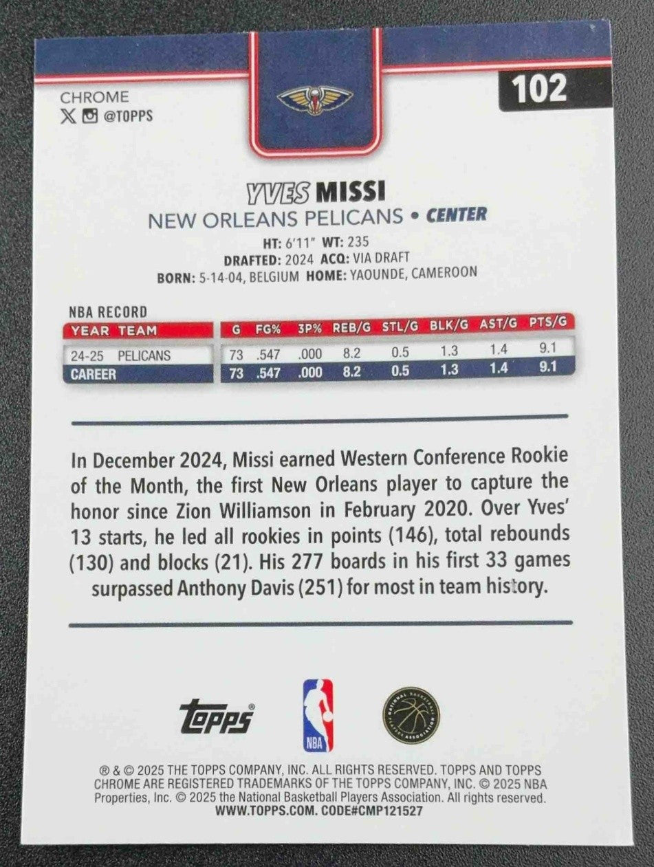 YVES MISSI 2025-26 TOPPS CHROME #102 RED, WHITE & BLUE REFRACTOR PELICANS