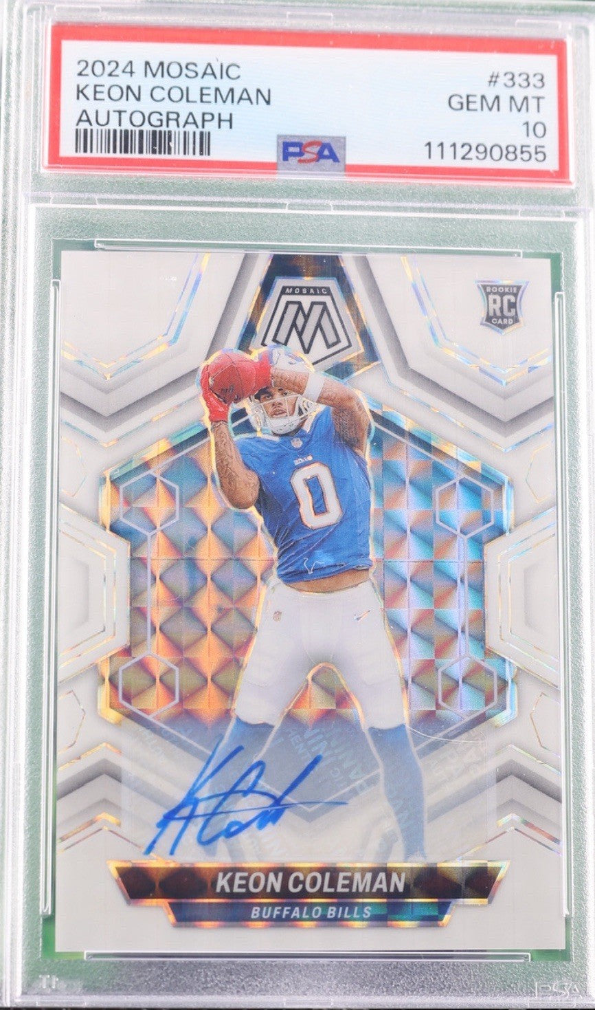 Keon Coleman 2024 Mosaic White Auto RC #333 PSA 10 Rookie Buffalo Bills SP