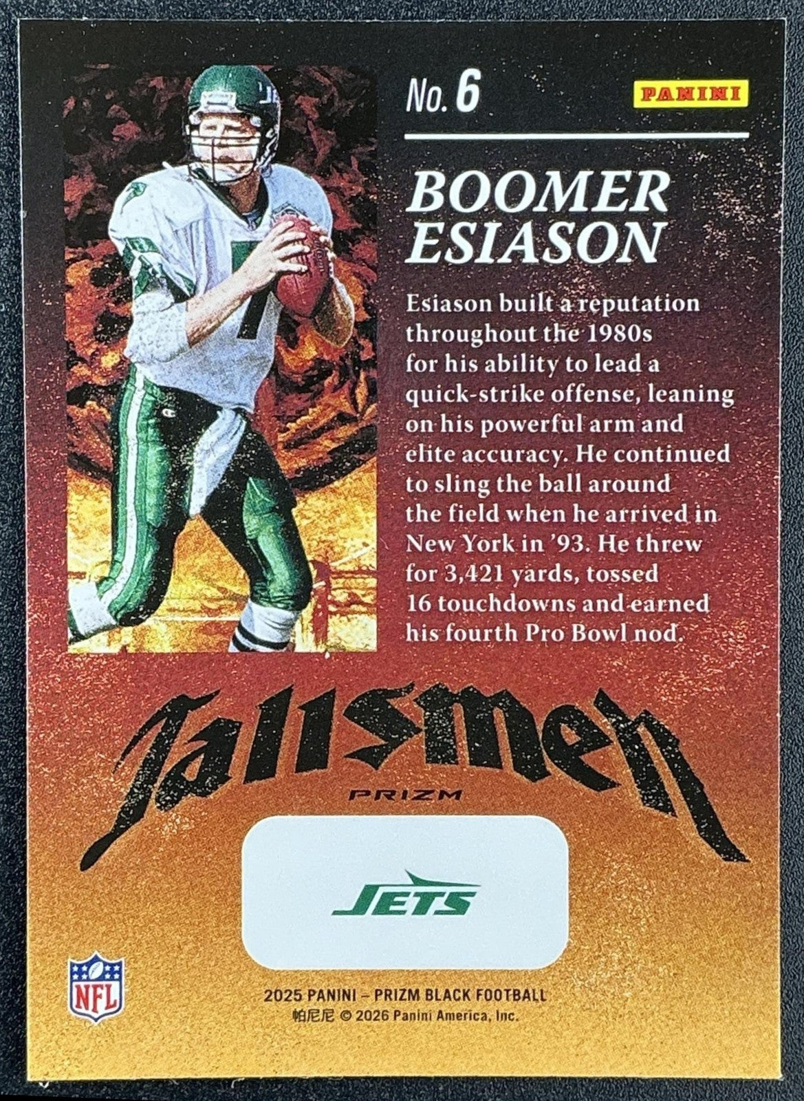 BOOMER ESIASON 2025 PANINI PRIZM BLACK #6 TALISMEN SILVER JETS