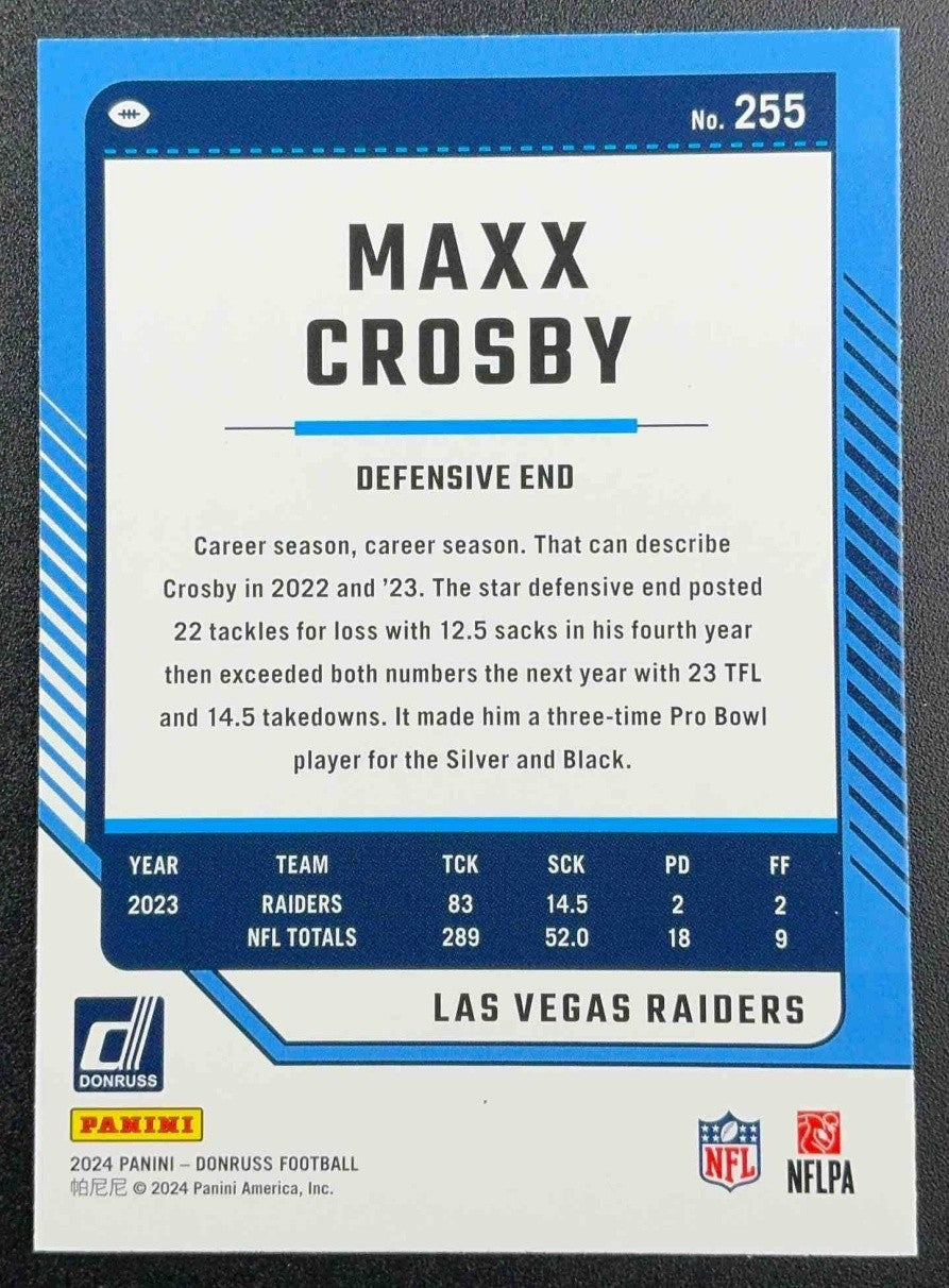 MAXX CROSBY 2024 PANINI DONRUSS #255 PRESS PROOF RED RAIDERS