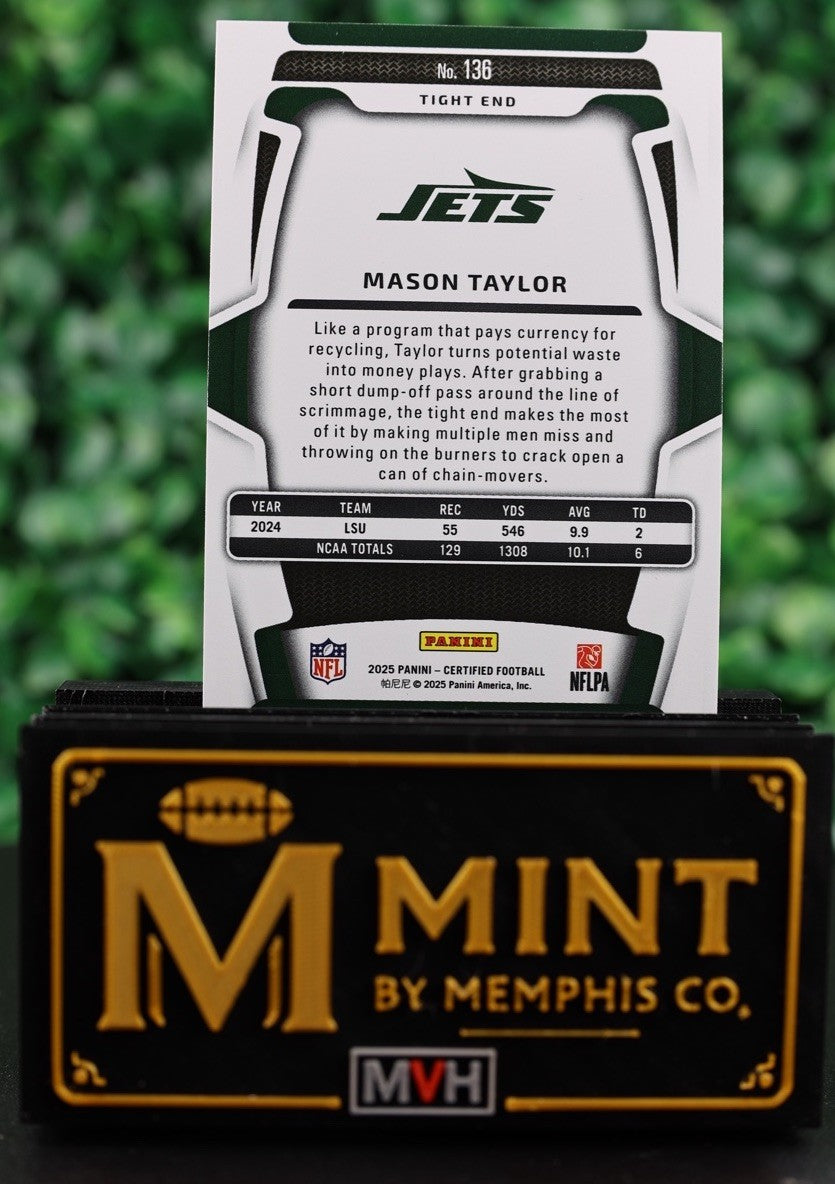 MASON TAYLOR 2025 PANINI CERTIFIED MIRROR PINK /225 NEW YORK JETS RC