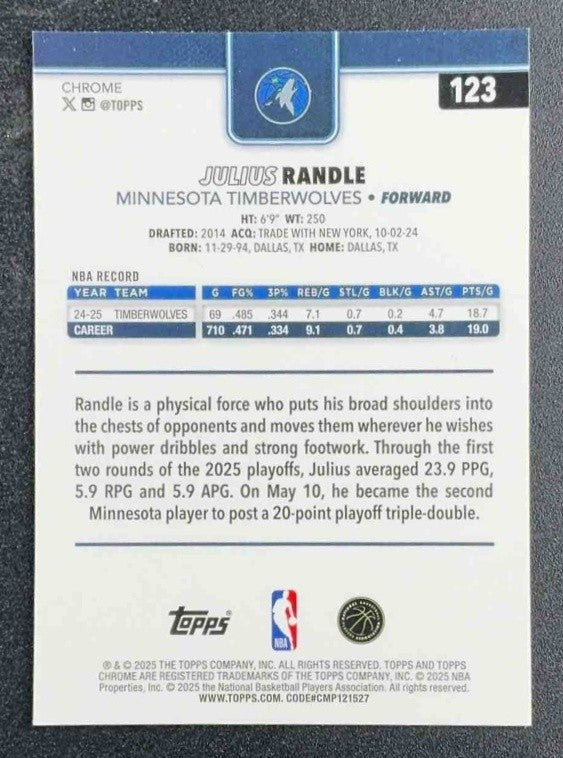2025 Topps Chrome Julius Randle #123 RayWave Purple Refractor /75